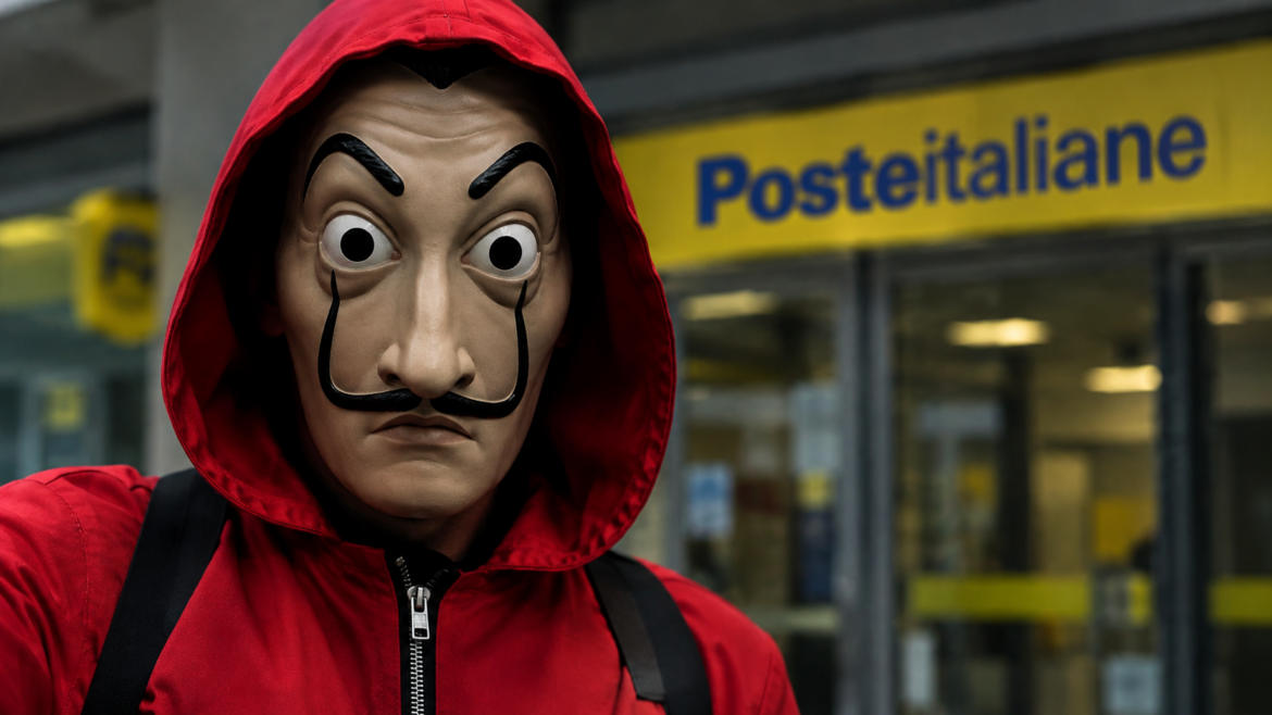 Rapina Pometo maschera Dalì Poste ph AI